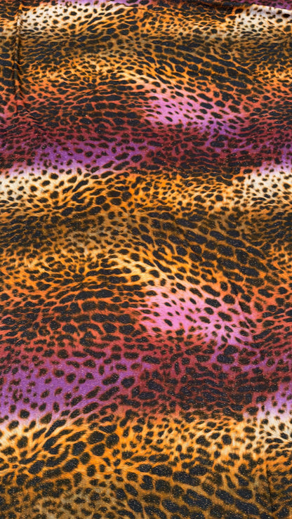 New Exotic Leopard design Metallic Lurex Poly Spandex 4Way Stretch 58/60" Sold BY The YD. Ships Worldwide From Los Angeles California USA.