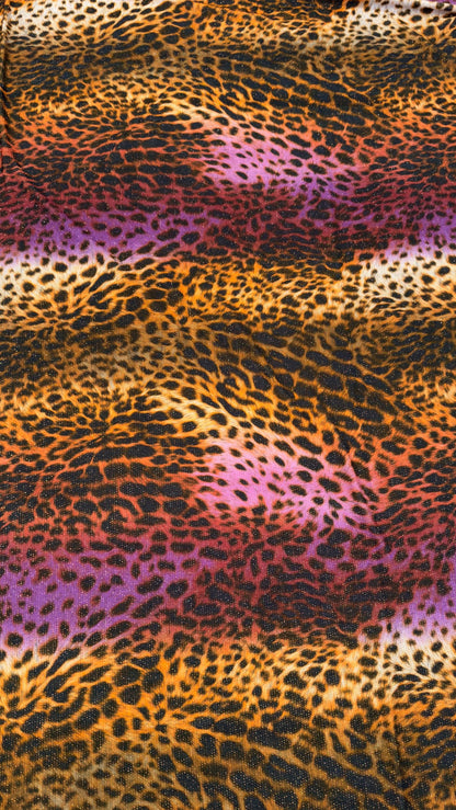 New Exotic Leopard design Metallic Lurex Poly Spandex 4Way Stretch 58/60" Sold BY The YD. Ships Worldwide From Los Angeles California USA.