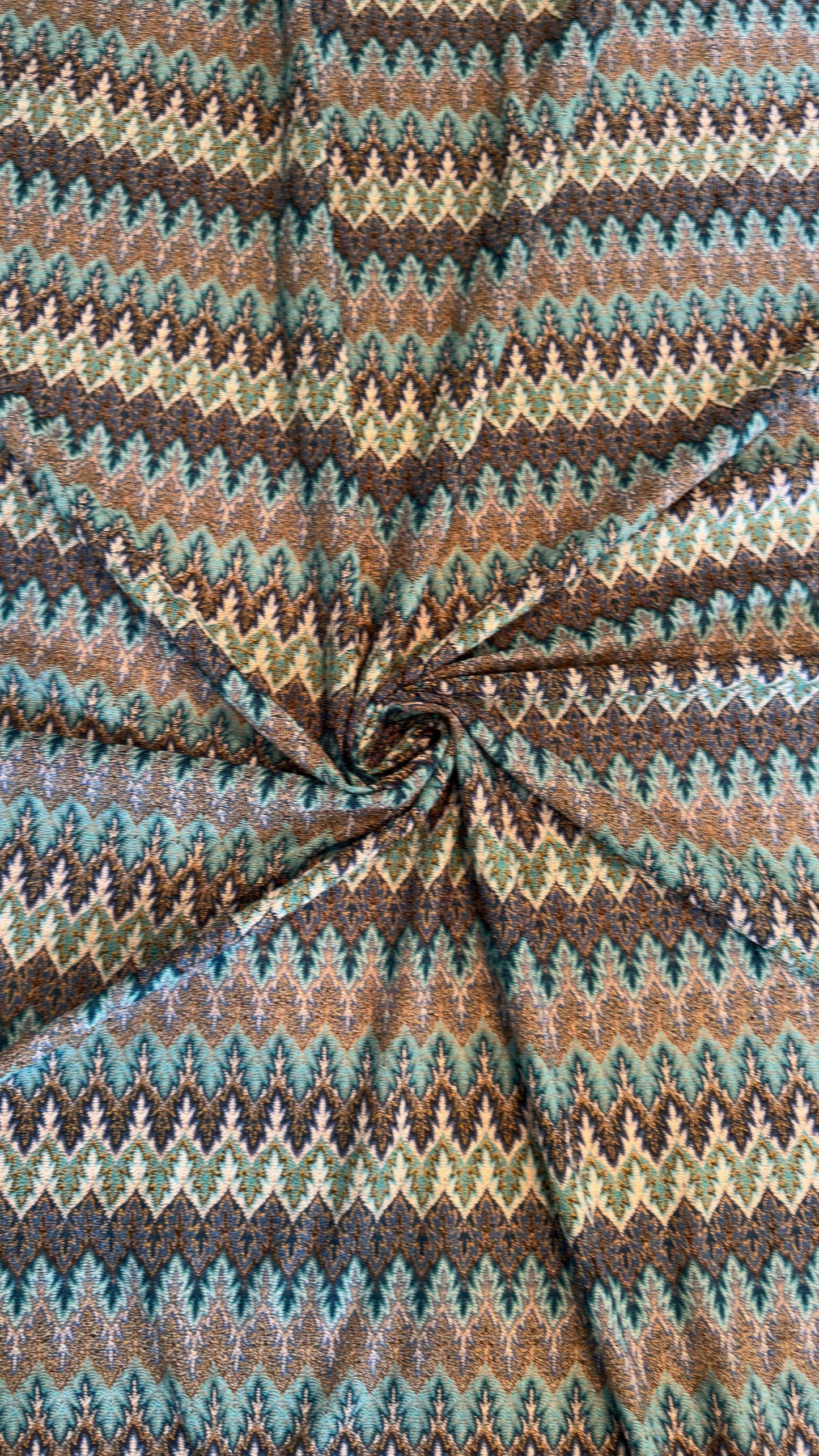 New Lace crochet design Teal/Gold  4-way stretch 58/60” Sold by the YD.