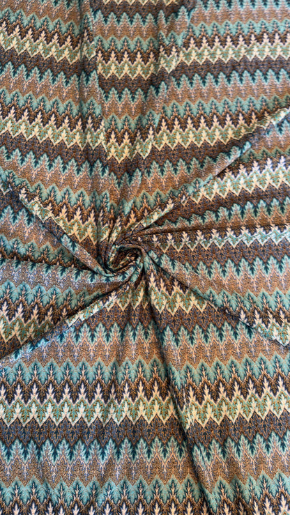 New Lace crochet design Teal/Gold  4-way stretch 58/60” Sold by the YD.