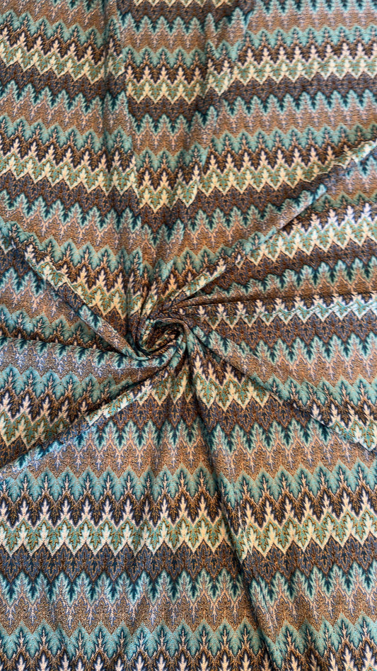 New Lace crochet design Teal/Gold  4-way stretch 58/60” Sold by the YD.