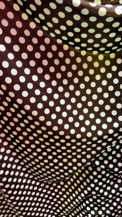 New polka dots design Blue/black on great quality of nylon spandex 4-way stretch 58/60” Sold by the YD. Ships worldwide from Los Angeles CA