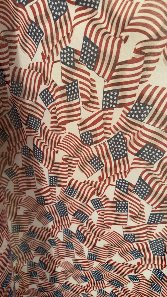 American Flags design print on power mesh 4-way stretch 58/60” Sold by the YD. Ships Worldwide from Los Angeles California USA.