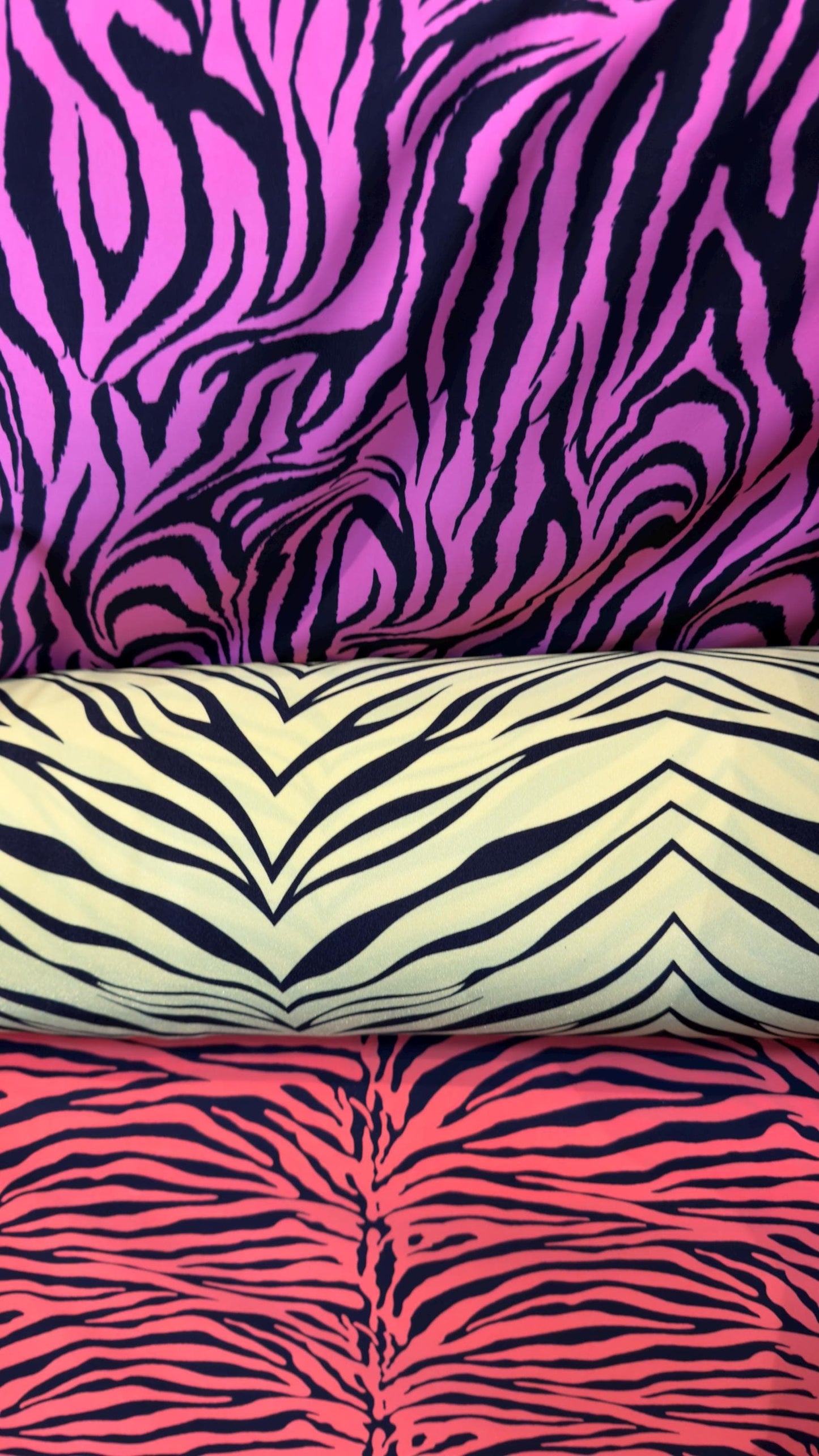 New Exotic zebra design print on nylon spandex 4way stretch 58/60" Sold by the YD. Ships worldwide from Los Angeles California USA.