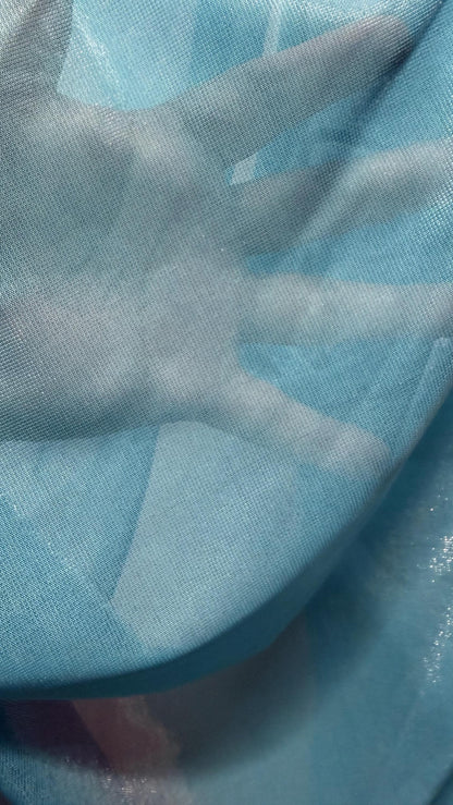New Metallic Crystal mesh Blue/silver see through fabric 2-way stretch 58/60” Sold by the YD. Ships Worldwide from Los Angeles CA