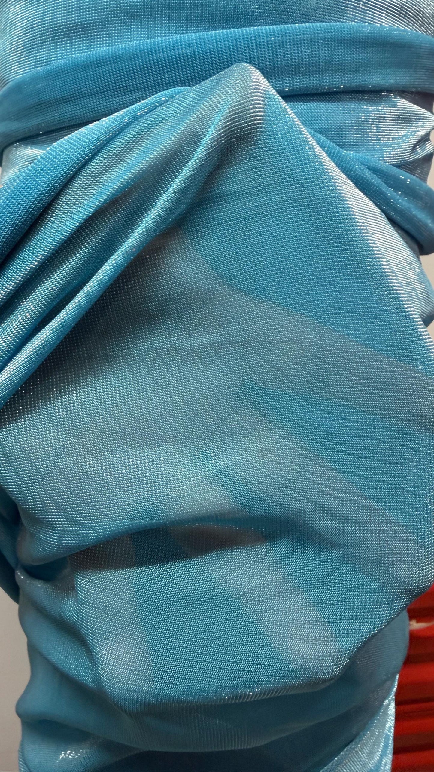 New Metallic Crystal mesh Blue/silver see through fabric 2-way stretch 58/60” Sold by the YD. Ships Worldwide from Los Angeles CA