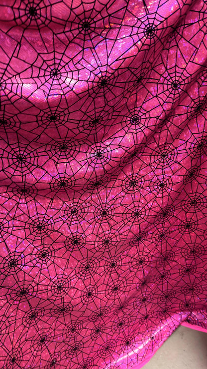 NEW Spiderweb design flocking on broken glasss Hologram metallic 4way strech nylon spandex sold by the yd. Ships from Los Angeles California