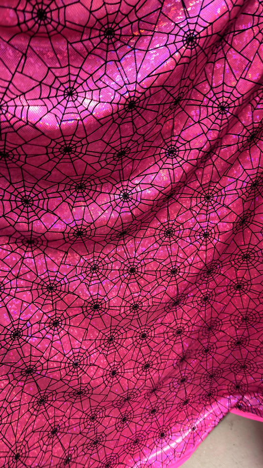 NEW Spiderweb design flocking on broken glasss Hologram metallic 4way strech nylon spandex sold by the yd. Ships from Los Angeles California
