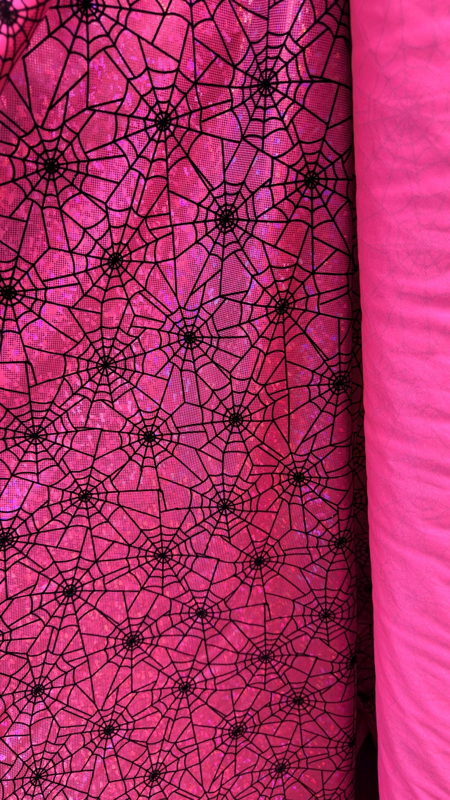 NEW Spiderweb design flocking on broken glasss Hologram metallic 4way strech nylon spandex sold by the yd. Ships from Los Angeles California