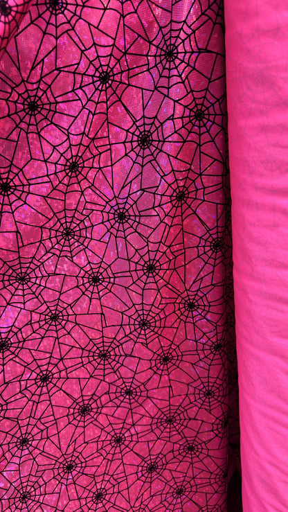 NEW Spiderweb design flocking on broken glasss Hologram metallic 4way strech nylon spandex sold by the yd. Ships from Los Angeles California