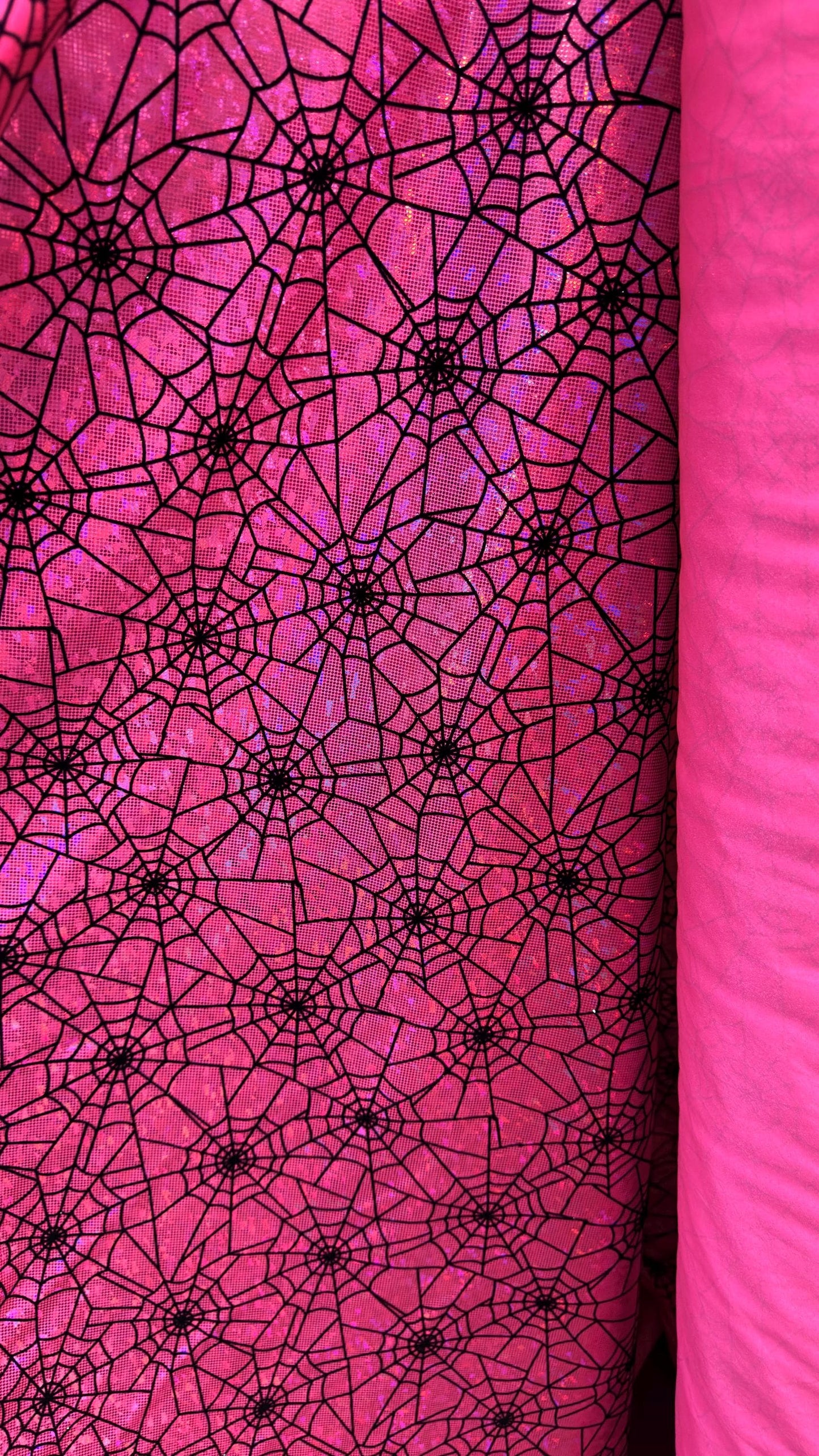 NEW Spiderweb design flocking on broken glasss Hologram metallic 4way strech nylon spandex sold by the yd. Ships from Los Angeles California