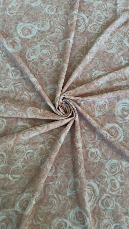 New Romantic Blush Rose design print on great quality of jumbo power mesh nylon spandex  4-way stretch 58/60” High Quality fabrics
