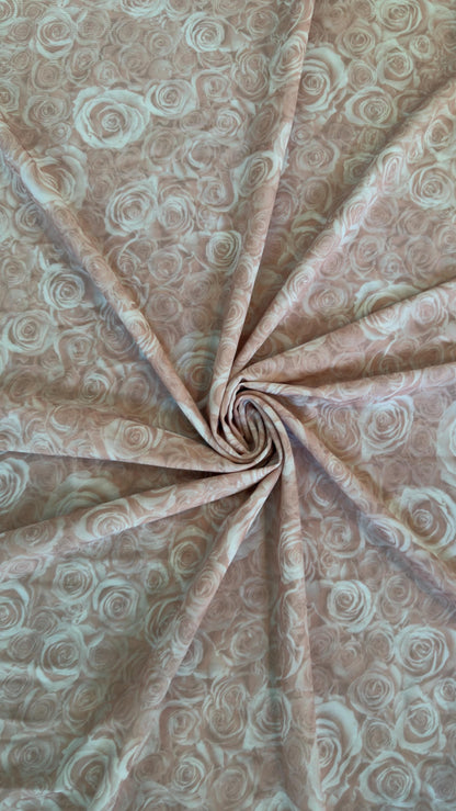 New Romantic Blush Rose design print on great quality of jumbo power mesh nylon spandex  4-way stretch 58/60” High Quality fabrics