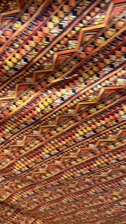 AZTEC design Yellow/Orange on nylon spandex 4way Stretch 58/60" Sold by the yd Ships worldwide from Los Angeles California USA.