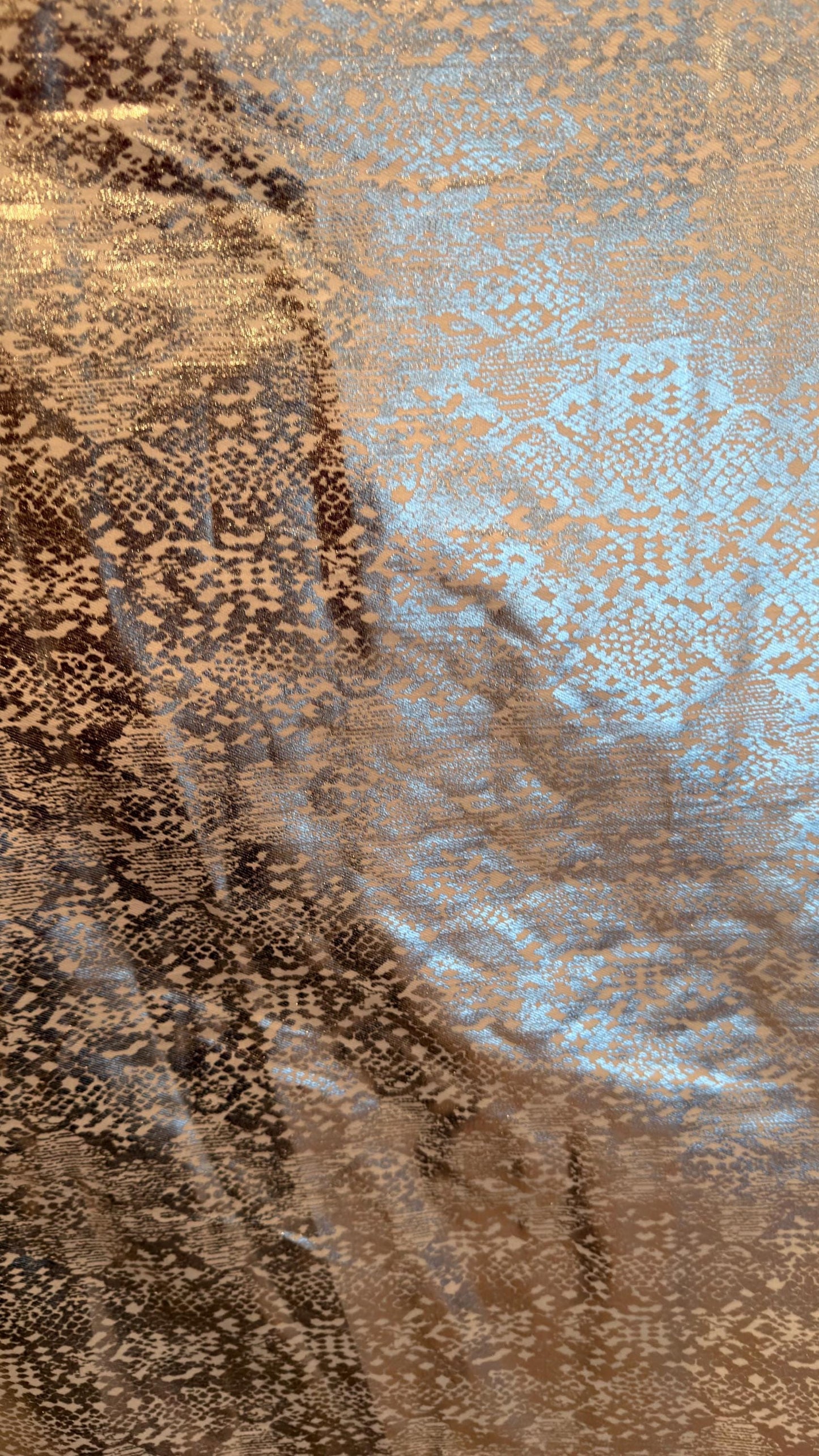 New Twill fabric Snake Design 2-way stretch with silver metallic all over foil  58/60" Sold by the YD. Ships worldwide from Los Angeles CA