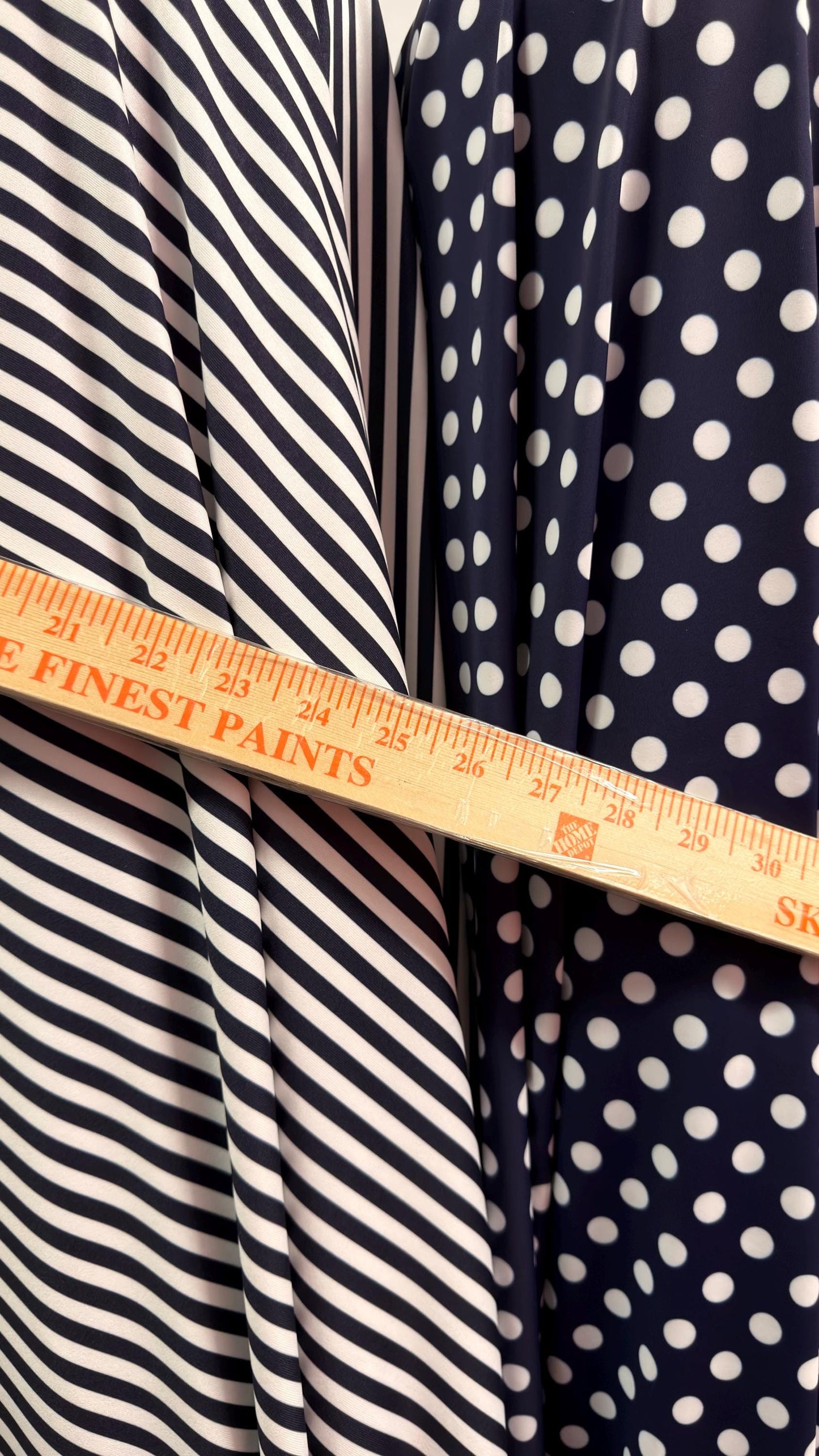 Polka dots and Small stripes design print on nylon spandex 4way stretch  58/60" sold by the Yd. Ships worldwide from Los Angeles California