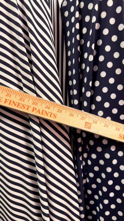 Polka dots and Small stripes design print on nylon spandex 4way stretch  58/60" sold by the Yd. Ships worldwide from Los Angeles California