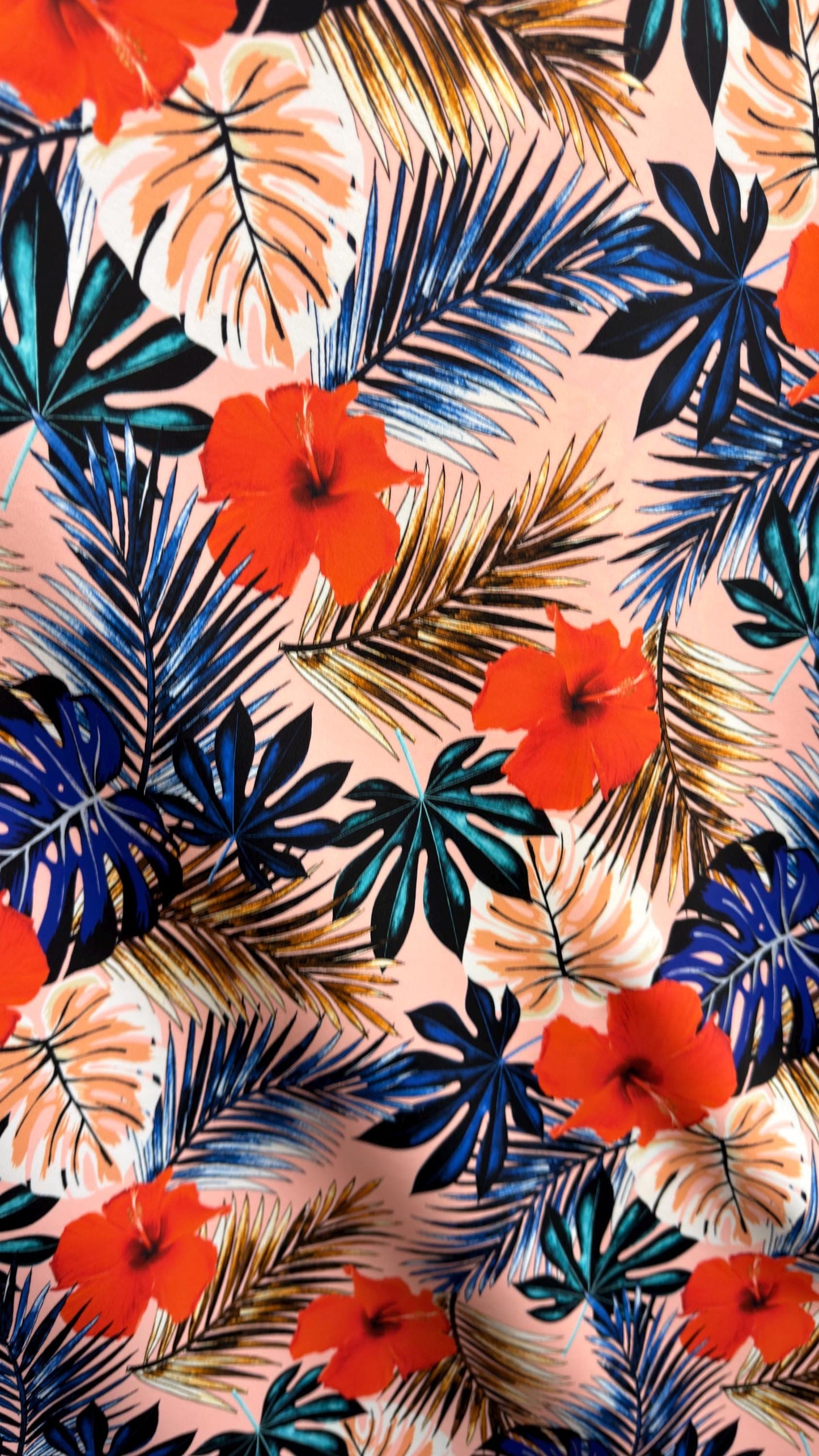 New Tropical flower design blush/multicolor print on best quality of nylon spandex 4-way stretch 58/60” Sold by the YD. Ships Worldwide