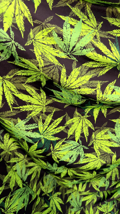 New Marihuana cannabis leaf design print on best quality of nylon spandex 4-way stretch 58/60” Sold by the YD. Ships worldwide from L.A CA.