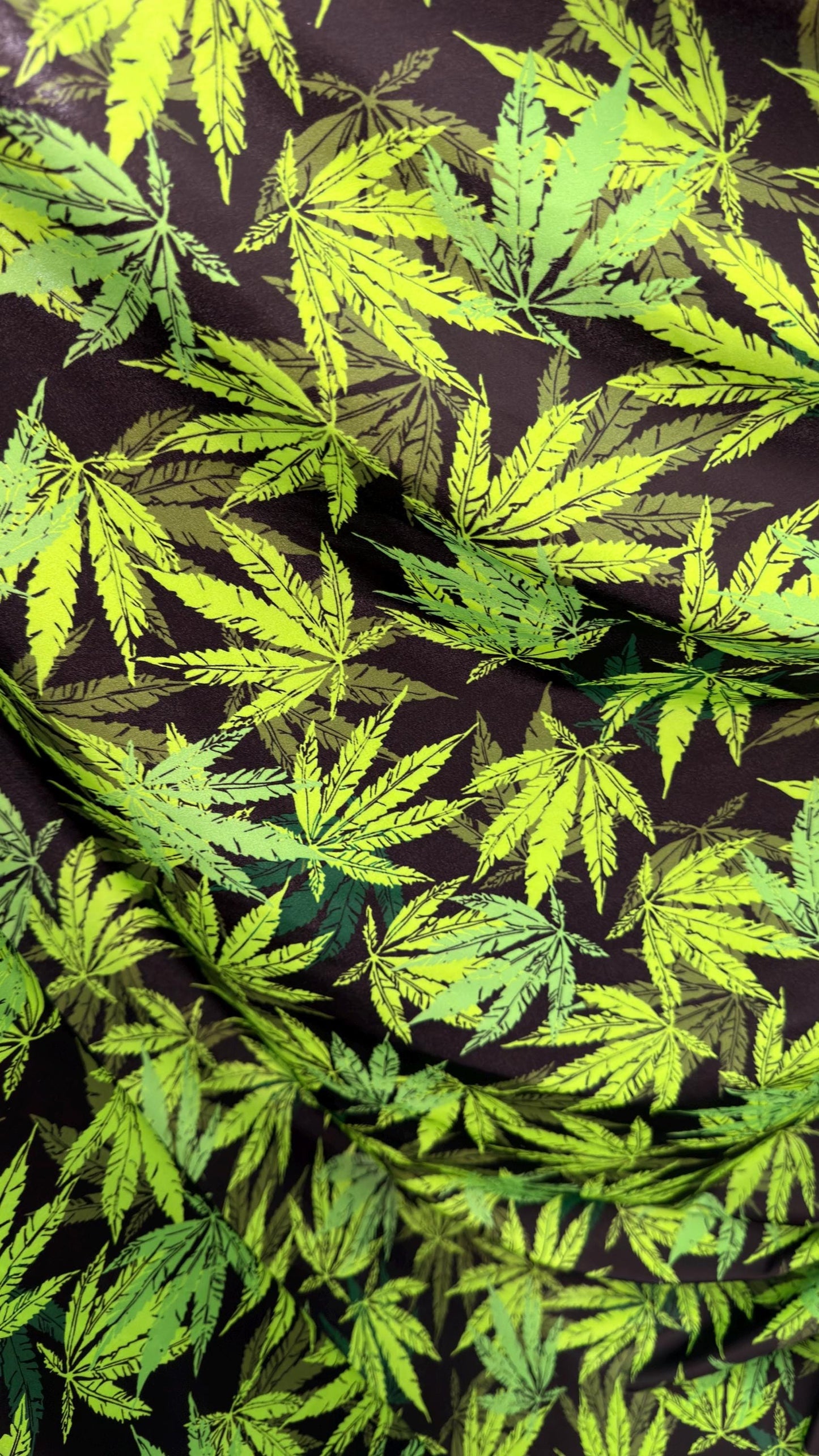 New Marihuana cannabis leaf design print on best quality of nylon spandex 4-way stretch 58/60” Sold by the YD. Ships worldwide from L.A CA.