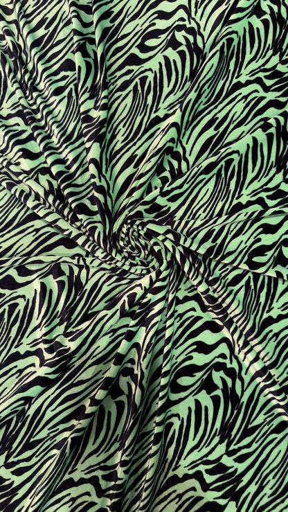 Exotic zebra design Green/Black  luxury stretch velvet 4-way stretch 58/60” High quality fabrics by AlexLAFabrics