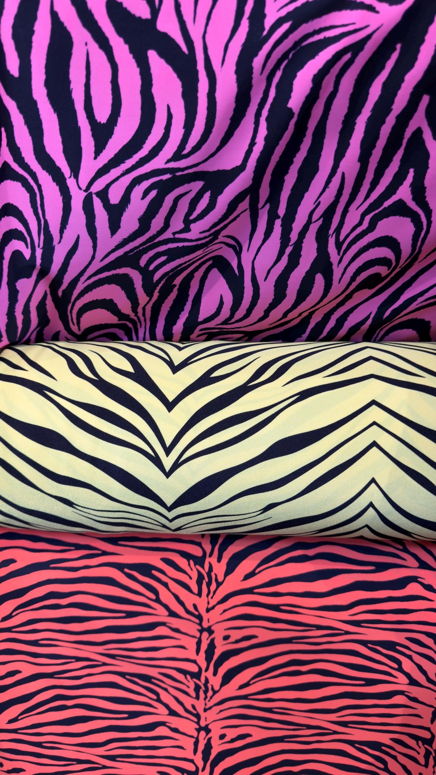 New Exotic zebra design print on nylon spandex 4way stretch 58/60" Sold by the YD. Ships worldwide from Los Angeles California USA.