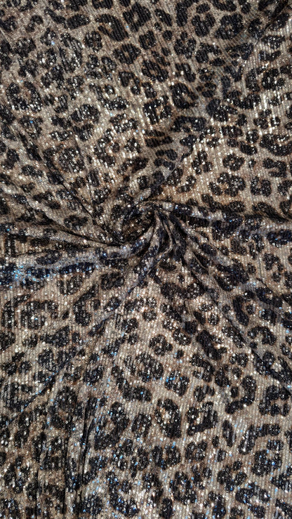 Exotic Leopard sequins design embroidered on stretch power mesh nylon spandex  4-way 55/57” High quality fabrics by AlexLAFabrics