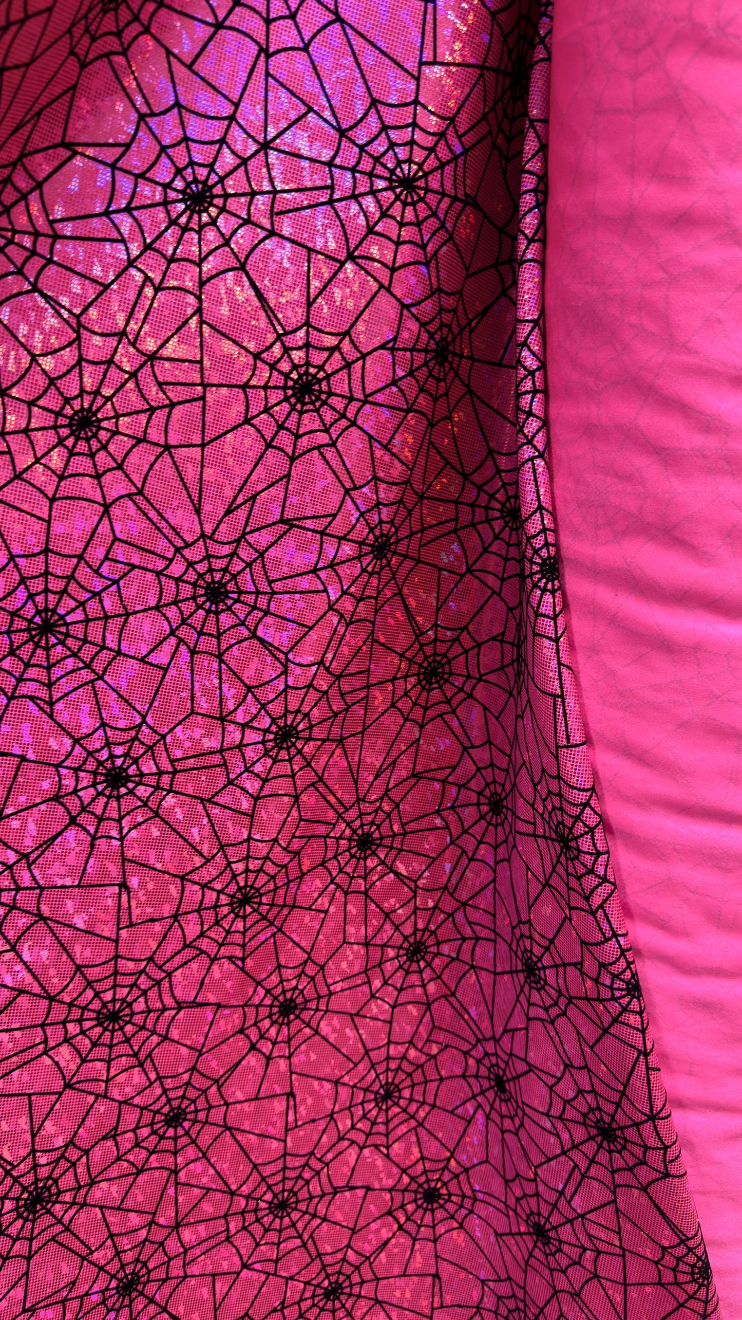 NEW Spiderweb design flocking on broken glasss Hologram metallic 4way strech nylon spandex sold by the yd. Ships from Los Angeles California