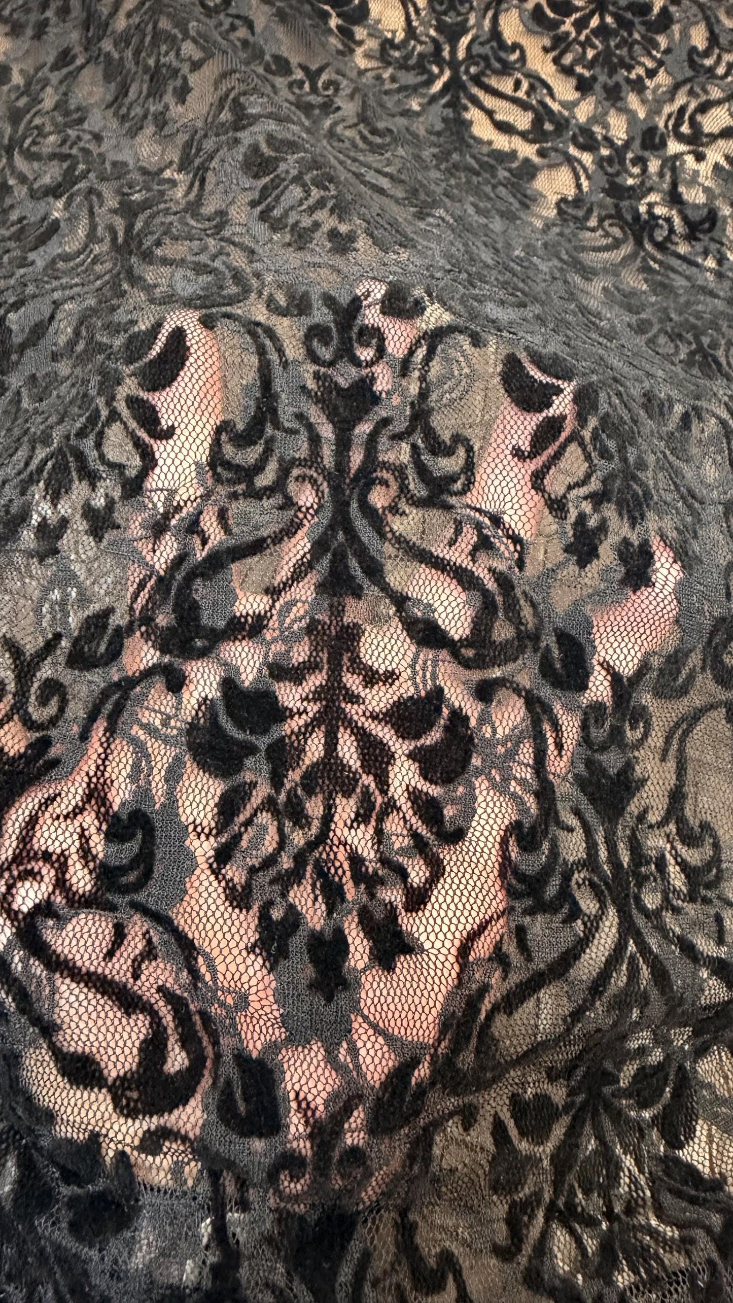 New Stretch Lace with flocking Damask design 58/60” 4-way stretch 58/60” Sold by the YD. Ships worldwide from Los Angeles California USA.