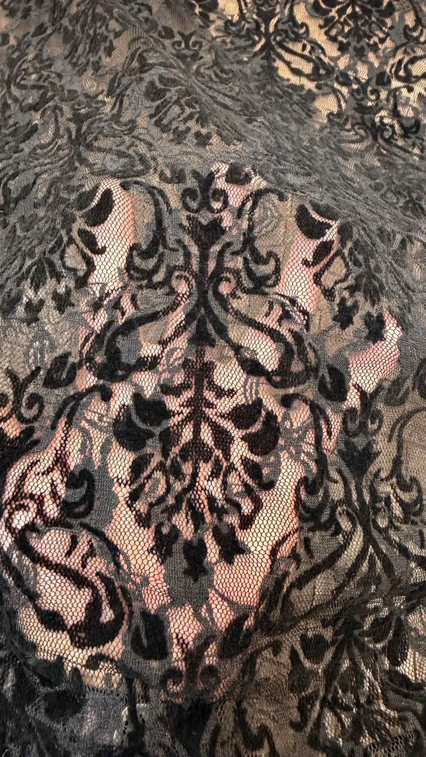 New Stretch Lace with flocking Damask design 58/60” 4-way stretch 58/60” Sold by the YD. Ships worldwide from Los Angeles California USA.