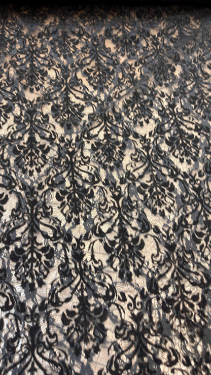 New Stretch Lace with flocking Damask design 58/60” 4-way stretch 58/60” Sold by the YD. Ships worldwide from Los Angeles California USA.
