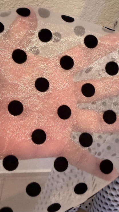 New Polka Dots flocking design  on great quality of crystal Silky Organza non stretch 58/60” Sold by the YD. Ships worldwide from LA CA