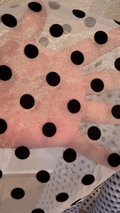New Polka Dots flocking design  on great quality of crystal Silky Organza non stretch 58/60” Sold by the YD. Ships worldwide from LA CA