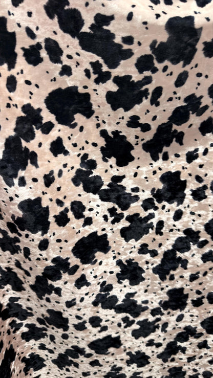Exotic Cow design print on great quality of Crushed stretch velvet 4-way stretch 58/60” Sold by the YD. Ships worldwide from Los Angeles CA