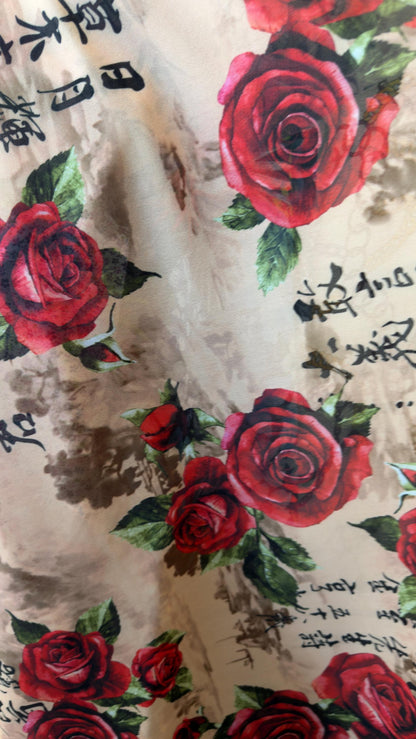 New Exotic Red Rose design print on great quality of power mesh 4-way stretch 58/60” Sold by the YD. Ships Worldwide from Los Angeles CA