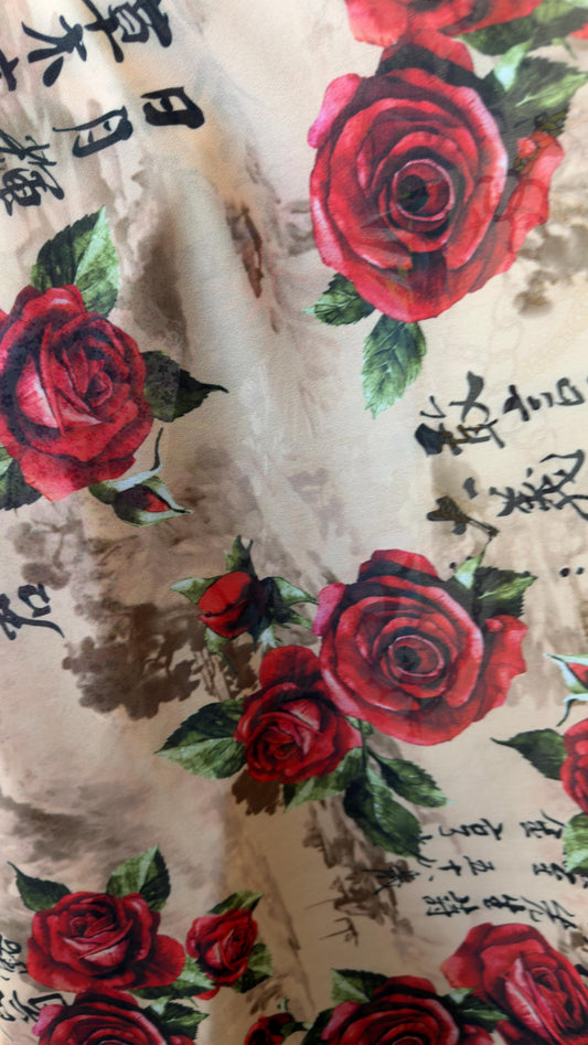 New Exotic Red Rose design print on great quality of power mesh 4-way stretch 58/60” Sold by the YD. Ships Worldwide from Los Angeles CA