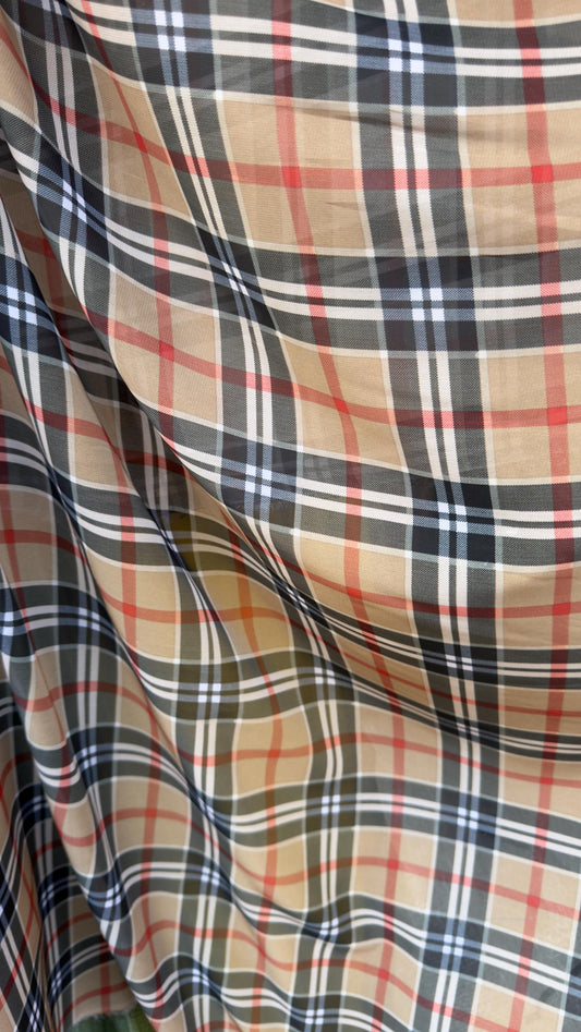 New plaid Fasion design print on great quality of silky high multi chiffon non stretch 58/60” Sold by the YD. Ships worldwide