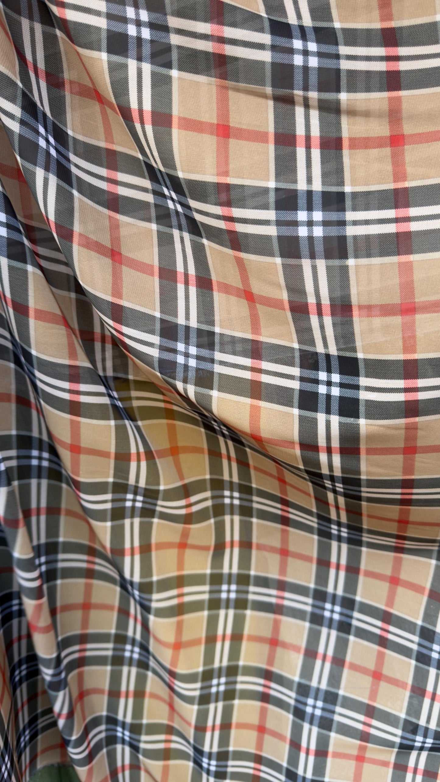 New plaid Fasion design print on great quality of silky high multi chiffon non stretch 58/60” Sold by the YD. Ships worldwide