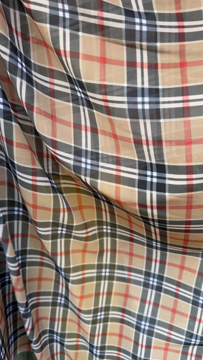 New plaid Fasion design print on great quality of silky high multi chiffon non stretch 58/60” Sold by the YD. Ships worldwide