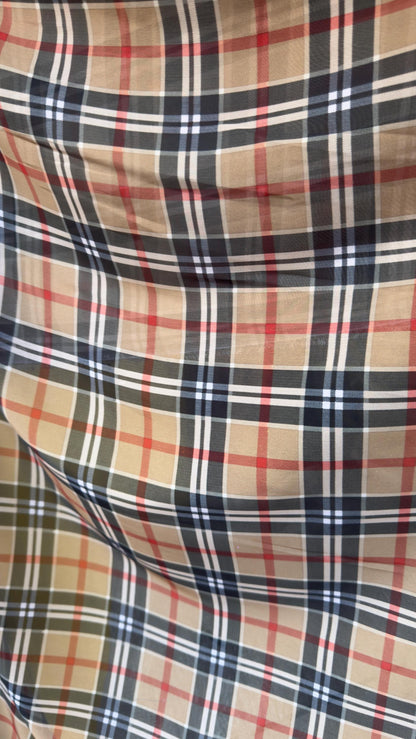 New plaid Fasion design print on great quality of silky high multi chiffon non stretch 58/60” Sold by the YD. Ships worldwide
