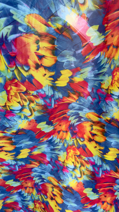 New Abstract Feathers design print on great quality of silky high multi chiffon non stretch 58/60” Sold by the YD. Ships worldwide