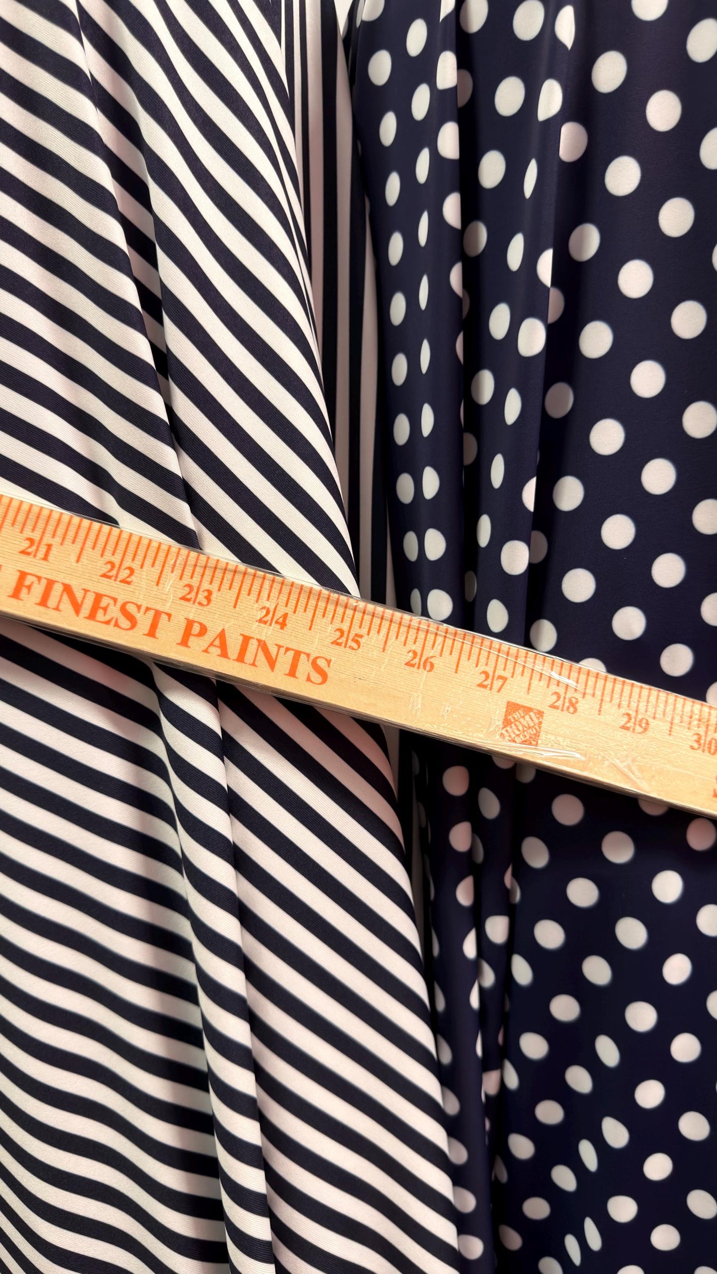 Polka dots and Small stripes design print on nylon spandex 4way stretch  58/60" sold by the Yd. Ships worldwide from Los Angeles California