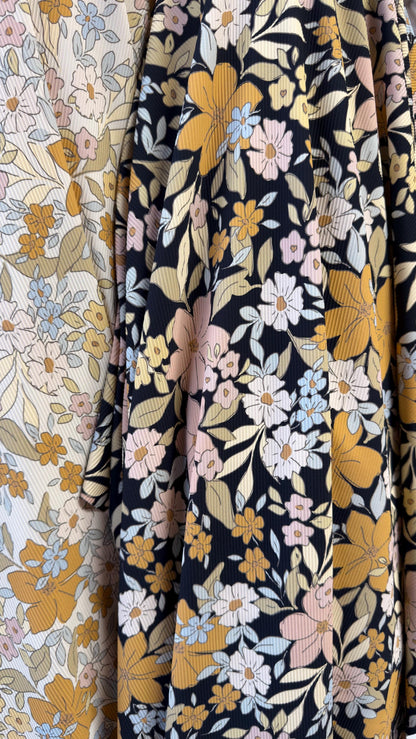 New Floral design print on rib nylon spandex 4-way stretch 58/60” Sold by the YD. Ships Worldwide from Los Angeles California USA.