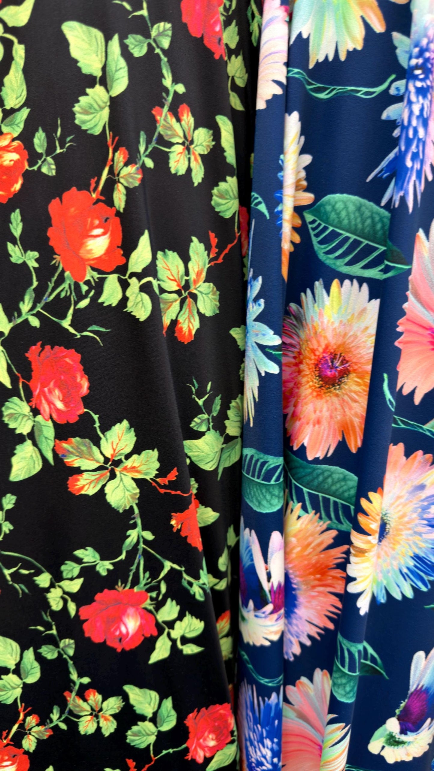 New modern flowers design multicolor print on best quality of nylon spandex 4-way stretch 58/60” Sold by the YD. Ships Worldwide from L.A CA
