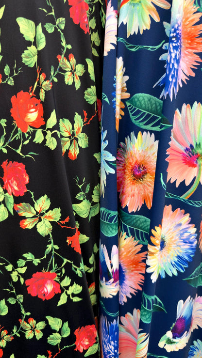 New modern flowers design multicolor print on best quality of nylon spandex 4-way stretch 58/60” Sold by the YD. Ships Worldwide from L.A CA