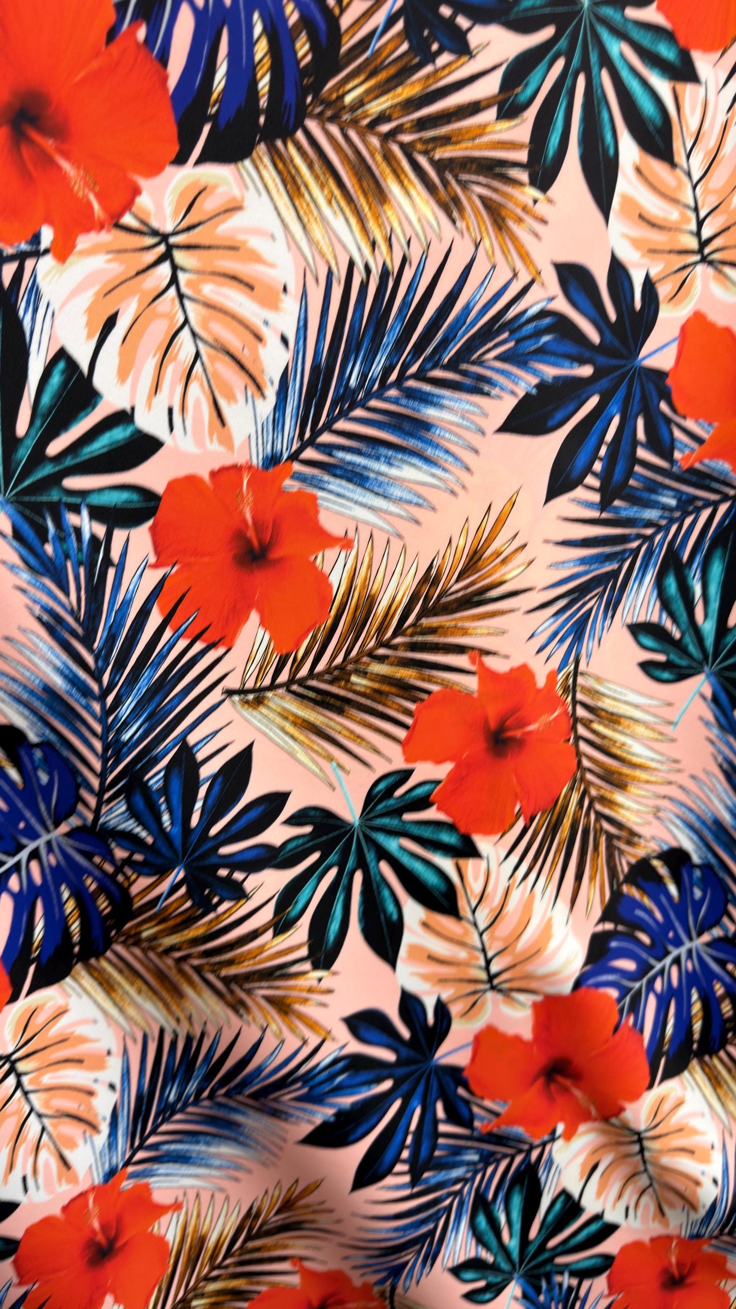 New Tropical flower design blush/multicolor print on best quality of nylon spandex 4-way stretch 58/60” Sold by the YD. Ships Worldwide