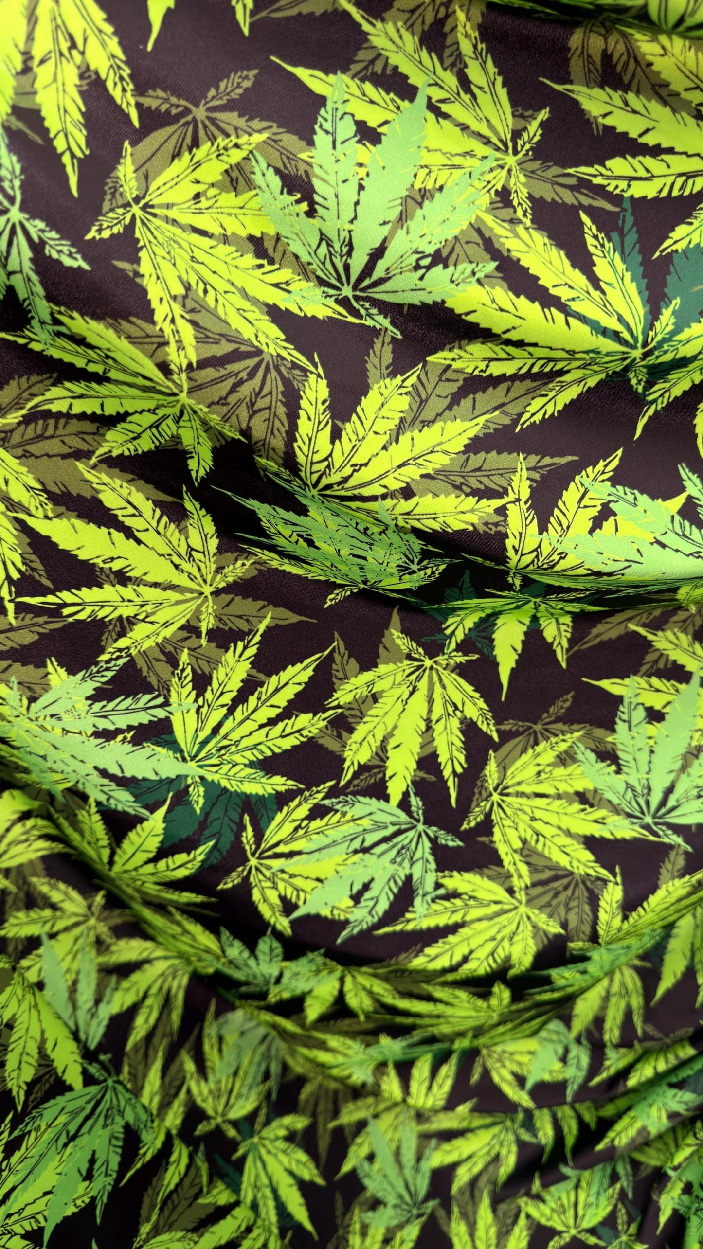 New Marihuana cannabis leaf design print on best quality of nylon spandex 4-way stretch 58/60” Sold by the YD. Ships worldwide from L.A CA.