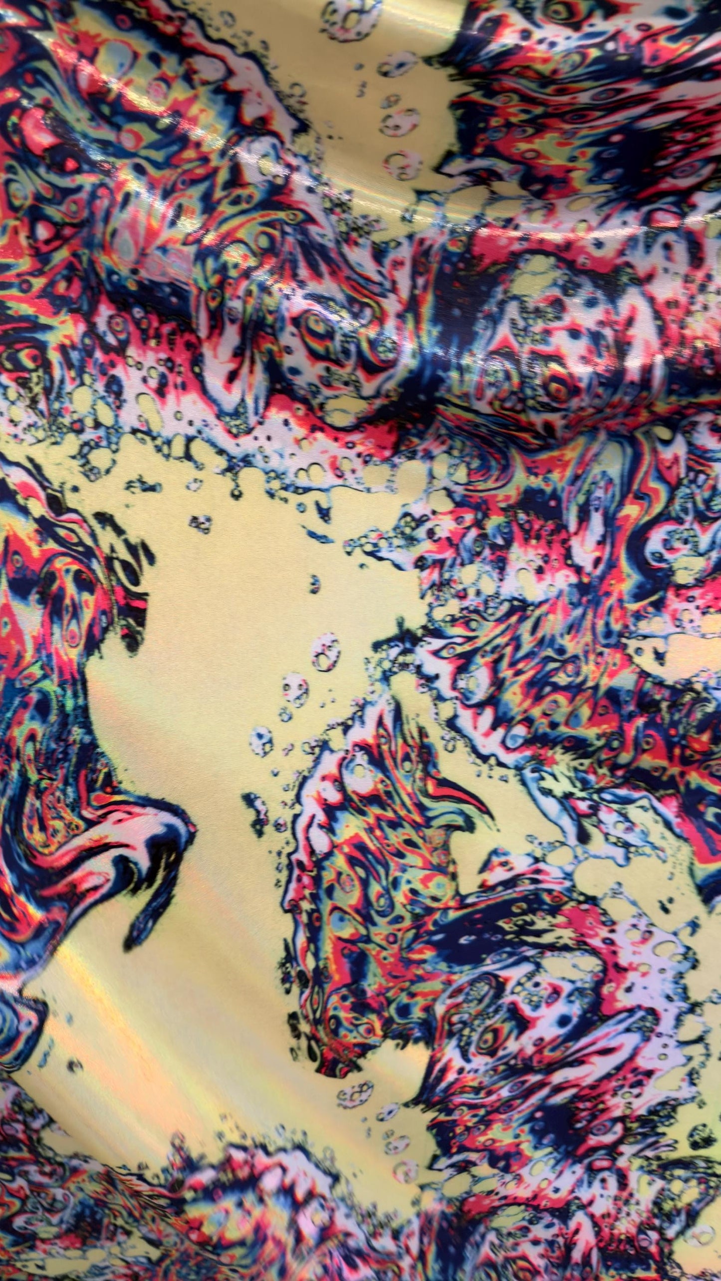 New Abstract Lava design with Iridescent metallic hologram foil 4way stretch 58/60" Sold by the YD. Ships worldwide from Los Angeles CA