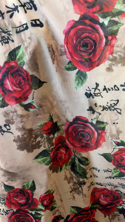 New Exotic Red Rose design print on great quality of power mesh 4-way stretch 58/60” Sold by the YD. Ships Worldwide from Los Angeles CA