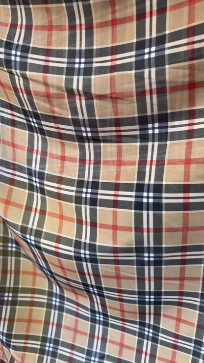 New plaid Fasion design print on great quality of silky high multi chiffon non stretch 58/60” Sold by the YD. Ships worldwide